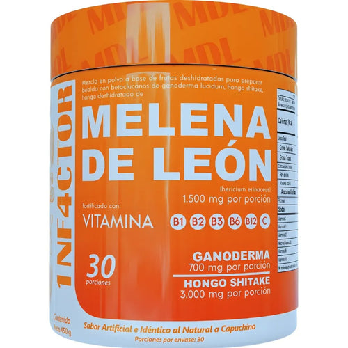 Melena de León 1NF4CTOR 450 g con Ganoderma y Shiitake, sabor capuchino